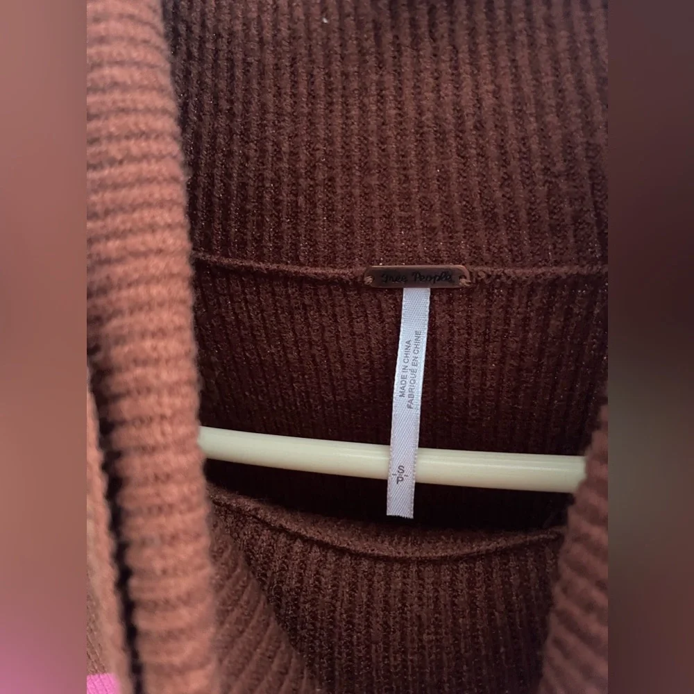 Free People Colorblock Turtleneck Sweater in Brown, Pink & Tan